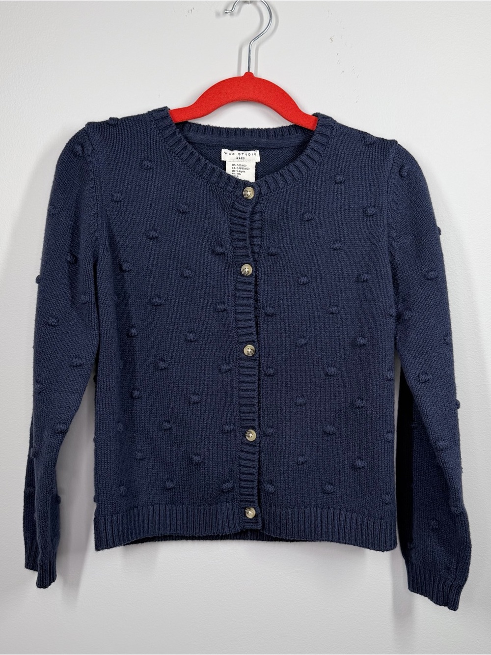 Max Studio Kids Navy Bobble Knit Cardigan Sweater Size S (5-6) EUC, Preppy